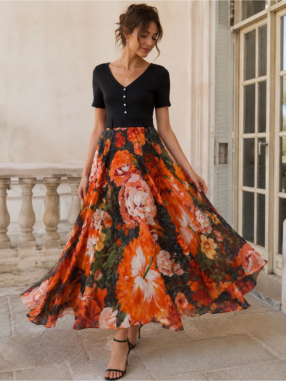Floral Maxi Dress Silk Blend Romantic Cottagecore Boho
